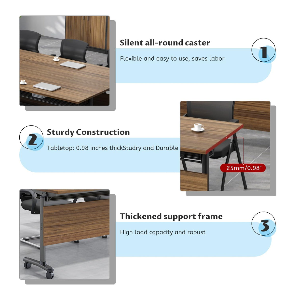 Folding Conference Table,Modern Office Conference Room Table,Mobile Flip Top Training Tables with Caster Wheels,Foldable Meeting Table Seminar Tables for Office,Meeting Room (8 Pack, 70.9x21.7x29.5in) Crevew