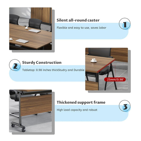 Folding Conference Table,Modern Office Conference Room Table,Mobile Flip Top Training Tables with Caster Wheels,Foldable Meeting Table Seminar Tables for Office,Meeting Room (8 Pack, 70.9x21.7x29.5in) Crevew