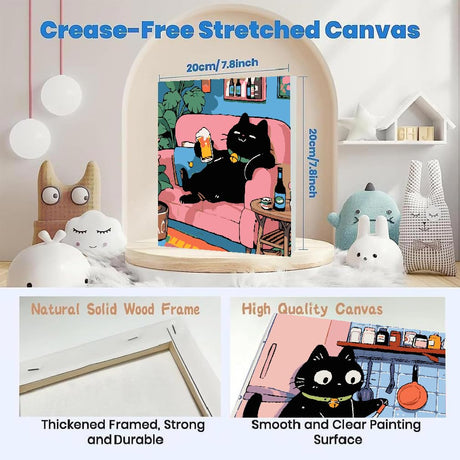 4Pack Funny Black Cat Kitchen Paint by Numbers Kit for Kids, Vintage Animals Easy Framed Adults Paint by Numbers Kits, DIY Cute Cat Acrylic Oil Painting Number Kits for Home Wall Decor (8 x 8 Inch) Fotasmua