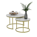 Smuxee White Nesting Coffee Table Set of 2, 27.6" Round Coffee Table Wooden Marble Pattern with Adjustable Non-Slip Feet, Industrial End Table for Living Room Bedroom Balcony Smuxee
