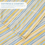Mooreeke Striped King Bed Sheets, Deep Pocket 4 Piece King Sheet Set, Soft Microfiber Blue Yellow Pinstripe Bedding Sheets & Pillowcases Mooreeke