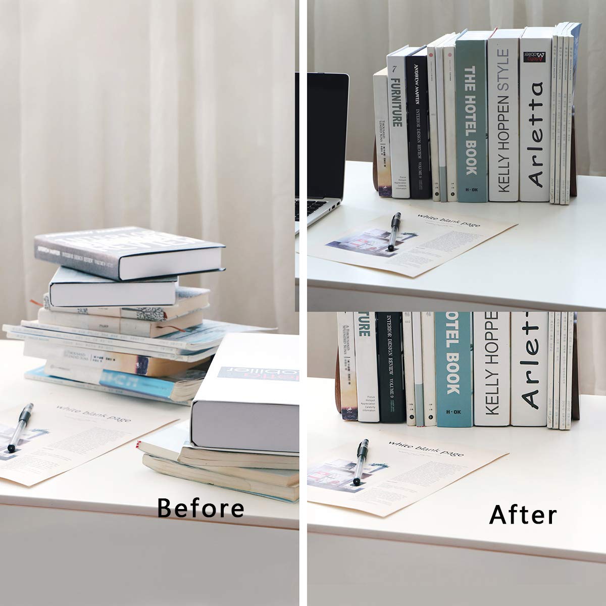 Muso Wood Bookends for Shelves, Decorative Book Ends for Children, Non-Skip Wooden Bookends for Office/Home/School (Walnut 1 Pair) muso wood