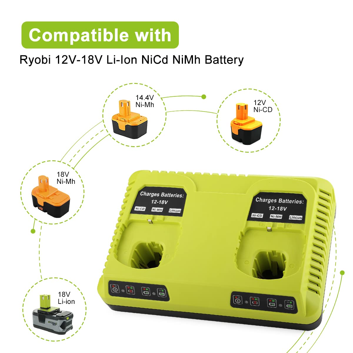 ANTRobut P117 Replacement Ryobi Charger 18v Dual Charger for Ryobi Battery Charger Dual Chemistry Li-ion & Ni-cad Ni-Mh 12V-18V for Ryobi One+ Plus Battery P100 P101 P102 P103 P105 P107 P108  - WoodArtSupply