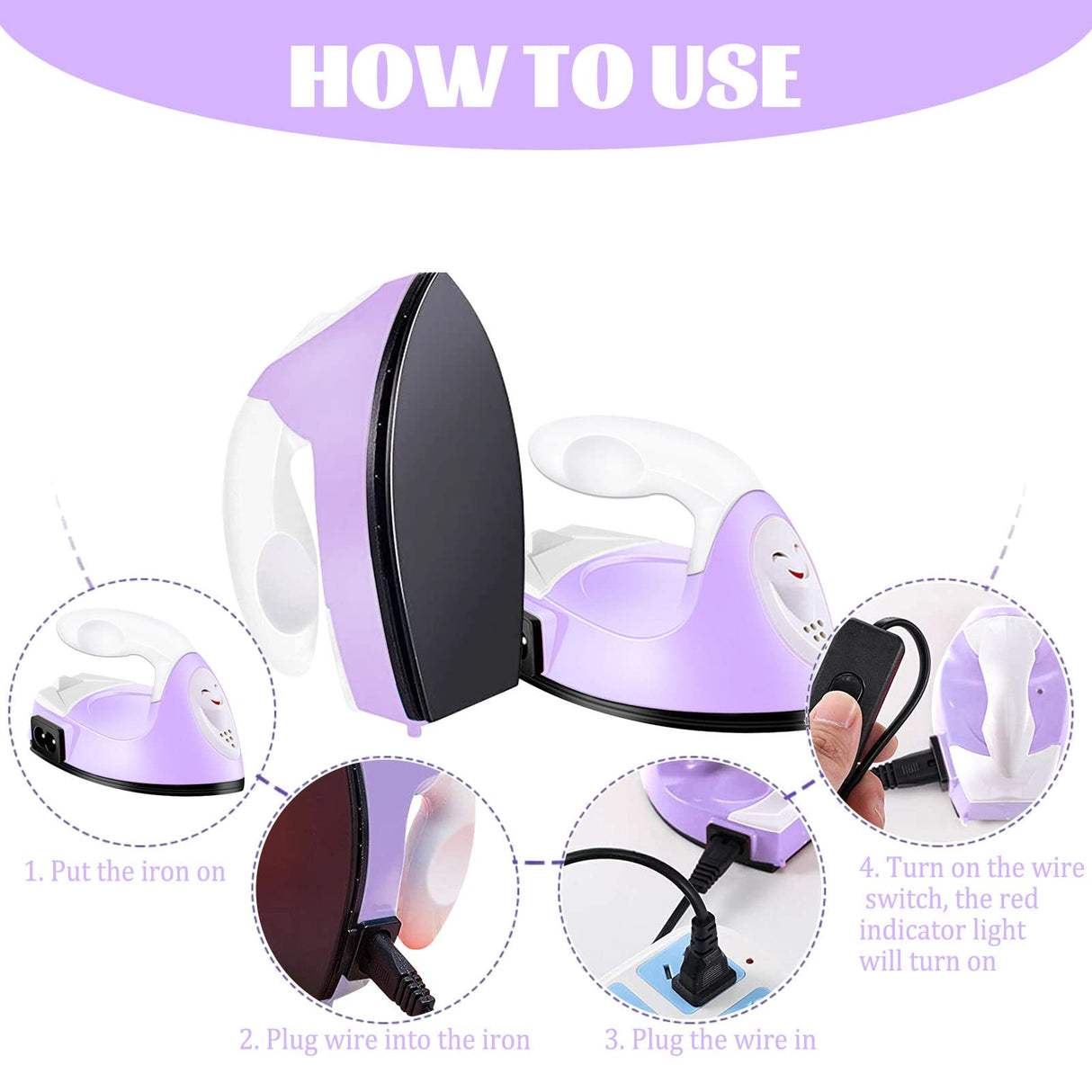 Mini Heat Press Small Iron Portable Heat Press Machine Mini Craft Iron with Charging Base Accessories for DIY T-Shirts, Shoes, Bag and Hats Heat Transfer Vinyl Projects (Light Purple) ACHENYUANYUAN