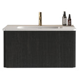 YSJZYBF 30" Bathroom Vanity Sink Combo Single Sink Wall Mounted Bathroom Cabinet with Ceramic Sink Modern Bathroom Sink Cabinet with Soft Close Drawers, Black YSJZYBF