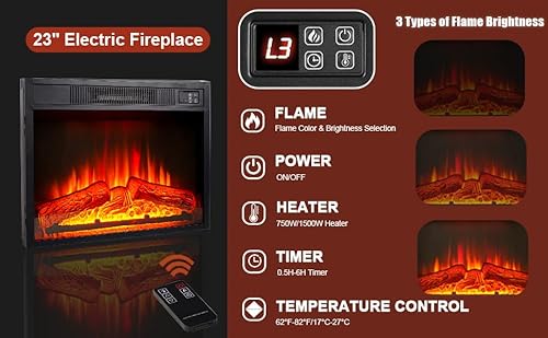 44 Inches LED Lights Electric Fireplace with Mantel, White Tall Fire Place Heater Freestanding, Delicate Three-Dimensional molding with Remote Control Timer LED Flame for Living Room, Bedroom BOSHIRO