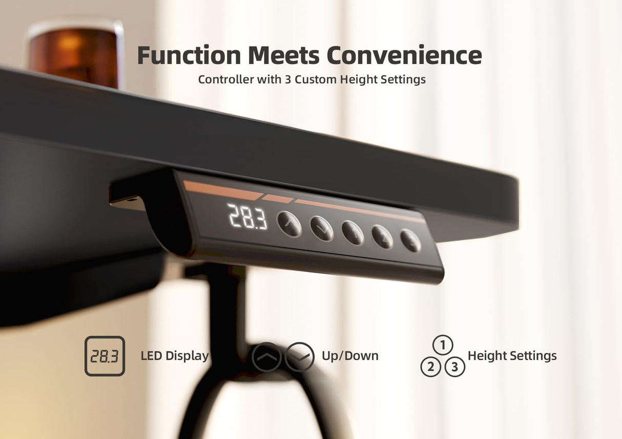 YDN Electric Standing Desk Adjustable Height, 48 x 24 Inches Stand up Desk with Cable Management, Home Office Desks with Splice Board & Black Frame, Black Top YDN