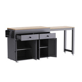 Quarte 74.5" Kitchen Island with Extendable Dining Table,Rolling Kitchen Island on Wheels, Storage Cart with 4 Door Cabinet, Spice Rack and 2 Drawers for Dining Room (E/Grey) Quarte