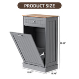 Spurgehom 13 Gallons Tilt Out Trash Cabinet Kitchen Waste Bins Free Standing Laundry Hamper Recycling Cabinet Trash Can Holder with Hideaway Drawer Pet Proof Trash Can for Living Room, Grey Spurgehom