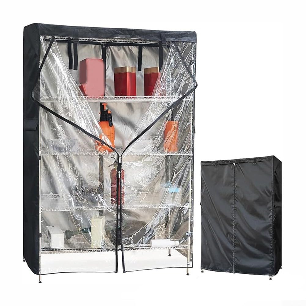 Heavy Duty 210D Oxford Wire Shelf Cover With Panel, Waterproof Dustproof Storage Rack Protector With Dual T-Shaped Zippers And Fixed Straps For Garage Basement Warehouse Kitchen(36x19X62inch) Generic