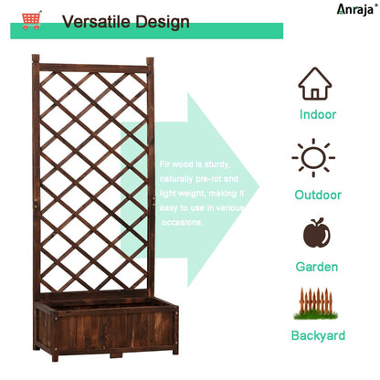 Anraja Raised Garden Bed Planter with Trellis Outdoor Wood Box 67in Set of 2 Flower Standing Planter Box Privacy Lattice Panels with Legs for Patio Porch w/Drainage Holes - WoodArtSupply