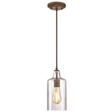 Westinghouse 6371300, Barnwood Finish with Clear Textured Glass Carmen One-Light Indoor Mini Pendant, Size Westinghouse