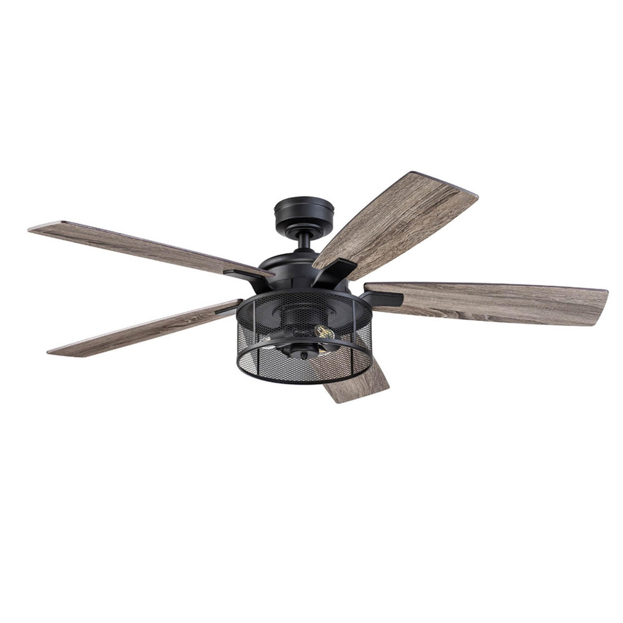 Honeywell Ceiling Fans Carnegie Industrial 52 Inch Ceiling Fan with Light, Remote Control Fan, LED Indoor Fan with 5 Blades, Gray Pine and Brown Chestnut Blade Finish Options, Matte Black (50614-01) Honeywell