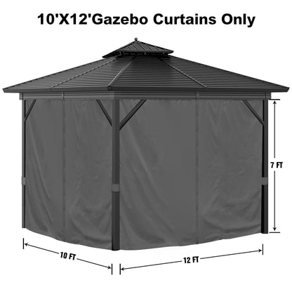 10'x12' Privacy Gazebo Curtains Outdoor Waterproof, 4-Panels Sidewall Curtains Universal Replacement with Zipper for Patio, Backyard, Garden (Only Curtains, Grey)