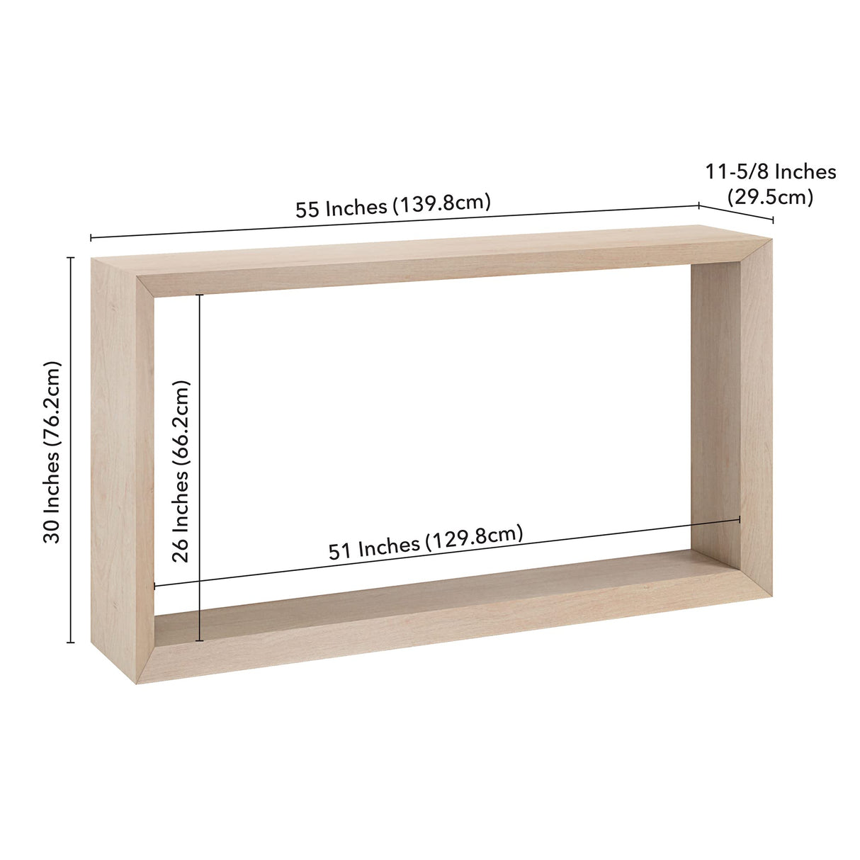 Henn&Hart 55" Wide Rectangular Console Table in Alder White, for Home, Living Room, Bedroom, Entertainment Room, Office Henn&Hart
