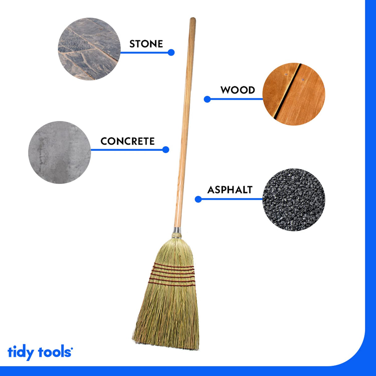 Tidy Tools Corn Broom with Wood Handle Heavy Duty Indoor Outdoor Broom (1 1/4 Inch Handle) Tidy Tools