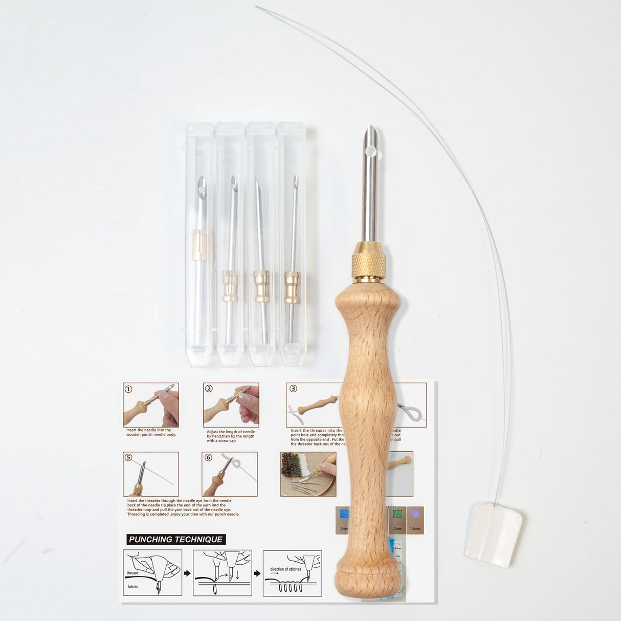 Lampstop Punch Needle Kit 1.6mm-2mm-2.5mm-3.5mm-5mm Metal Tubes Wooden Punch Needle Tool for Beginner Embroidery Floss Cross Stitching Lampstop