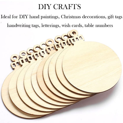 80pcs Natural Wood Slices, HOOMBOOM 3.5 Inch DIY Wooden Christmas Ornaments Unfinished Predrilled Wood Circles for Crafts Centerpieces Holiday Hanging Decorations