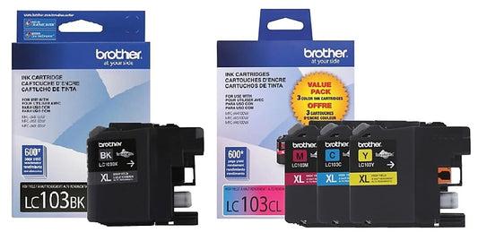 Brother LC103 Ink Cartridge (Black, Cyan, Magenta, Yellow, 4-Pack) in Retail Packaging