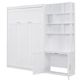 Merax Full Size Murphy Bed, White Wood Wall Bed Cabinet with Multiple Storage Shelves and a Cabinet Merax
