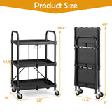 Nightcore Folding Utility Cart, 3-Tier Food Service Cart w/Lockable Wheels, 330LBS Capacity, Heavy-Duty Metal Frame Collapsible Utility Cart, Rolling Tool Cart for Home Garage WoodArtSupply