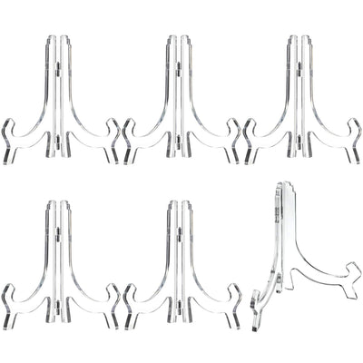 HESTYA 6 Pack 7 Inch Acrylic Easel Stand, Display Stand, Plate Holder for Display, Photo Holder Picture Frame Book(Clear)