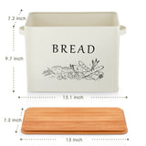 TeamFar Bread Box with Wooden Lid, 13.1” x 7.2” x 9.7” Bread Container Storage Holder for Family Farmhouse Kitchen Countertop, Powder-Coated & Healthy, Large Capacity & Classic Pattern (Off White) TeamFar