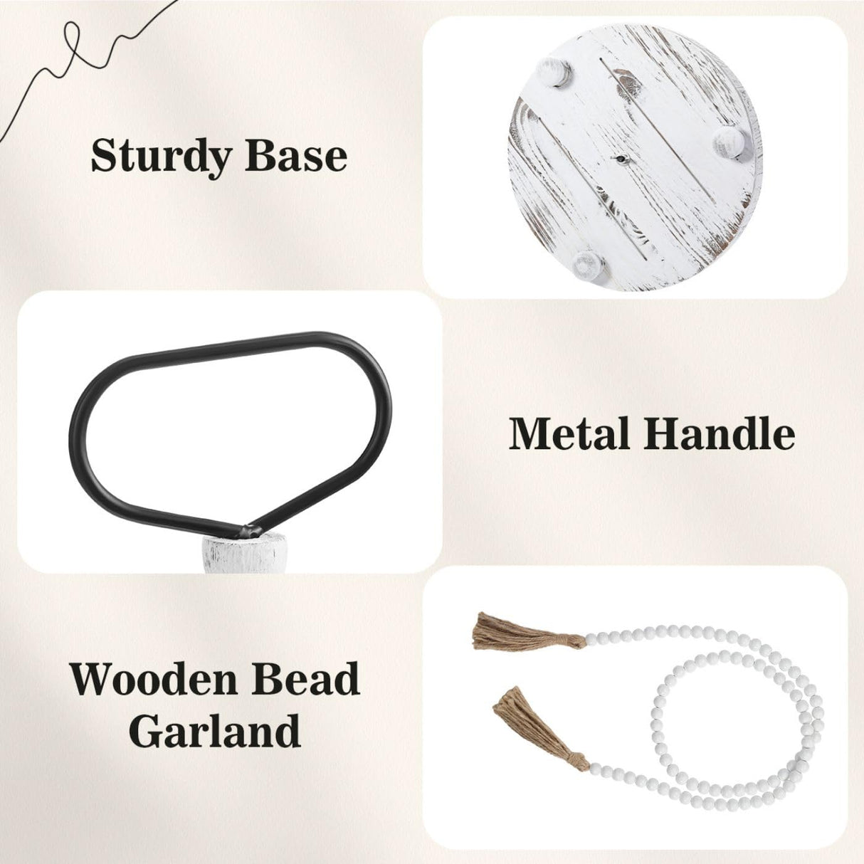 Luxspire Tiered Tray Stand, 2 Tiered Tray Decor with Wooden Beads Garland, Farmhouse Decorative Tray, 2 Tier Serving Tray for Coffee Bar Kitchen Island, Christmas Decor, Rustic White Luxspire