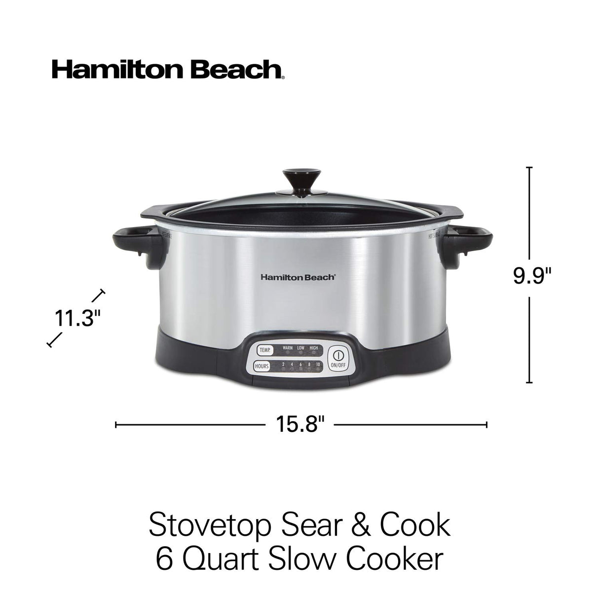 Hamilton Beach 33662 Programmable Slow Cooker with 6 Quart Stovetop-Safe Sear & Cook Crock, Silver Hamilton Beach