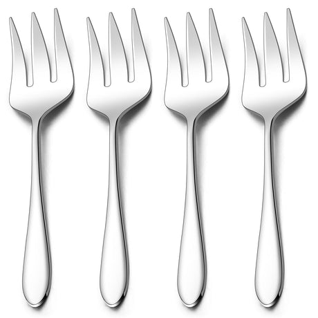 Stainless Steel Serving Forks, E-far 4-Piece Metal Hostess Serving Utensils Set for Meat Catering Buffet Party Kitchen Restaurant, Non-toxic & Dishwasher Safe E-far