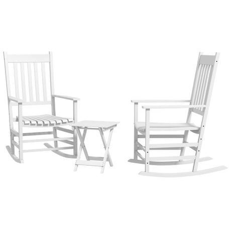 Outsunny Wooden Rocking Chair Set w/Foldable Side Table, Outdoor Rocker Chairs with Curved Armrests, High Back, Slatted Top Table for Garden, Balcony, Porch, Supports Up to 352 lbs., White Outsunny