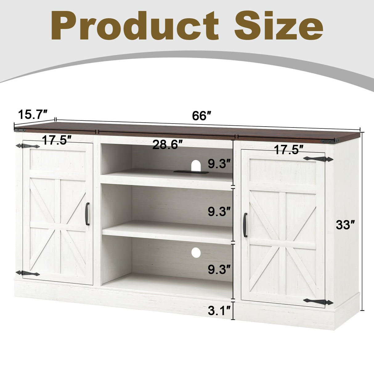 XVD 66" Farmhouse Coffee Bar with Charging Station, Sideboard Buffet with Large Storage, Wood Storage Cabinet with Adjustable Shelves for Kitchen, Living Room, Rustic White XVD