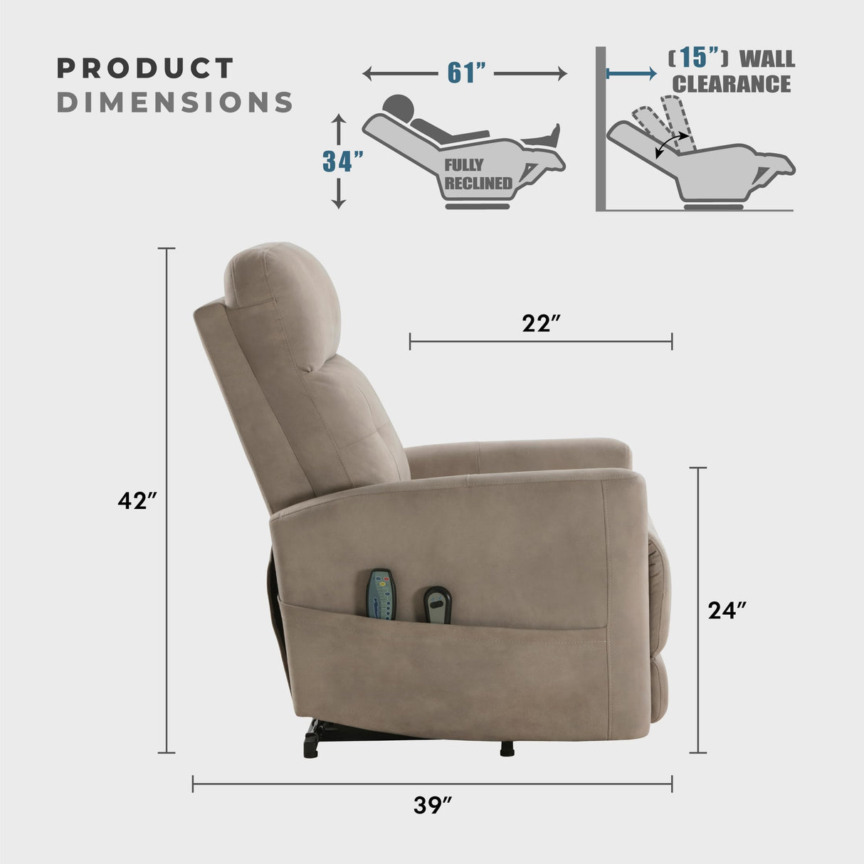Lexicon Power Lift Recliner with Heat and Massage for Adults Elderly Ergonomic, Textured Microfiber Tufted Lounge Chair Classic Single Sofa Recliner with Side Pockets, Home Theater Seating, Brown Lexicon