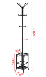 Hoctieon Coat Rack Freestanding,Entryway Hanger Stand,Umbrella Holder,Hall Tree With 12 Hooks, Floor Standing Metal Tree Stand, Black Hoctieon