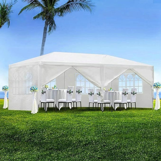 Acosure 10x20' Wedding Party Canopy Tent Outdoor Gazebo with 6 Removable Sidewalls,Outdoor Gazebo W/Ropes and Stakes,for Gardens,Patios,Beaches,Parties,Easy to Assemble,White