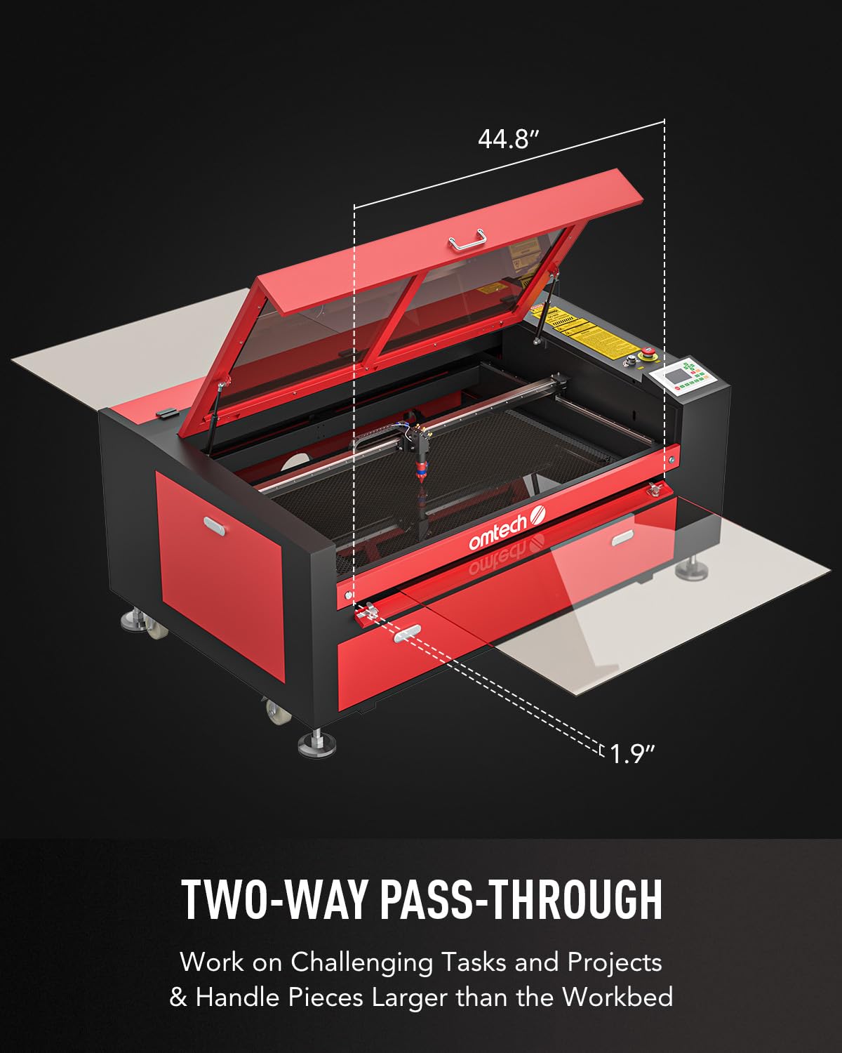 OMTech 100W CO2 Laser Engraver with LightBurn, 24x40 Inch Laser Engraving Cutting Machine with Autofocus Autolift 2 Way Pass Air Assist Water Pump, Industrial Laser Engraver Cutter for Wood G - WoodArtSupply