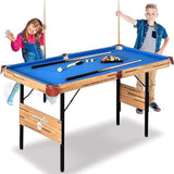 SereneLife 4.5ft Folding Pool Table, 54in Portable Foldable Billiards Game Table for Kids and Adults with Accessories, Indoor and Outdoor Games with Sticks, Cue, Balls and Triangle, Blue SereneLife
