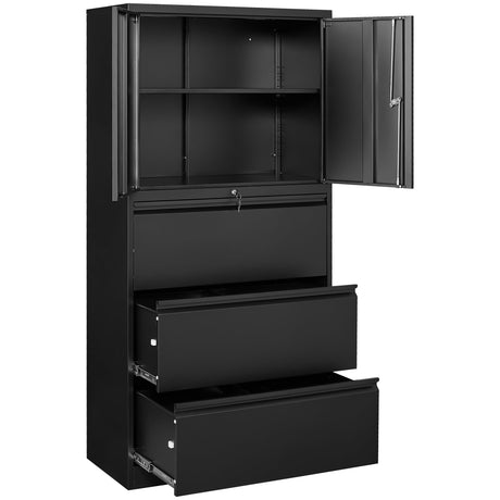 SISESOL Metal Storage Cabinet with Drawers, 71" File Cabinets for Home Office, Locking Steel Storage Cabinet with Doors and Shelves for Home, Office, Warehouse, Garage, School (Black, 3 Drawers) SISESOL
