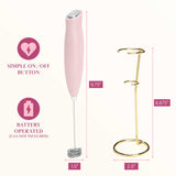 Paris Hilton Electric Handheld Milk Frother with Double Coil Head Whisk and Gold Metal Stand, Battery Powered (2 AA Batteries Required but Not Included), Pink Sparkle Finish Paris Hilton