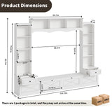 Loomie 104" W Wall Unit TV Stand with Storage for TVs up to 80", Large Farmhouse Wall Unit Entertainment Center with Bridge & Bookshelves, Tall TV Console Table Media Center for Living Room (White) Loomie