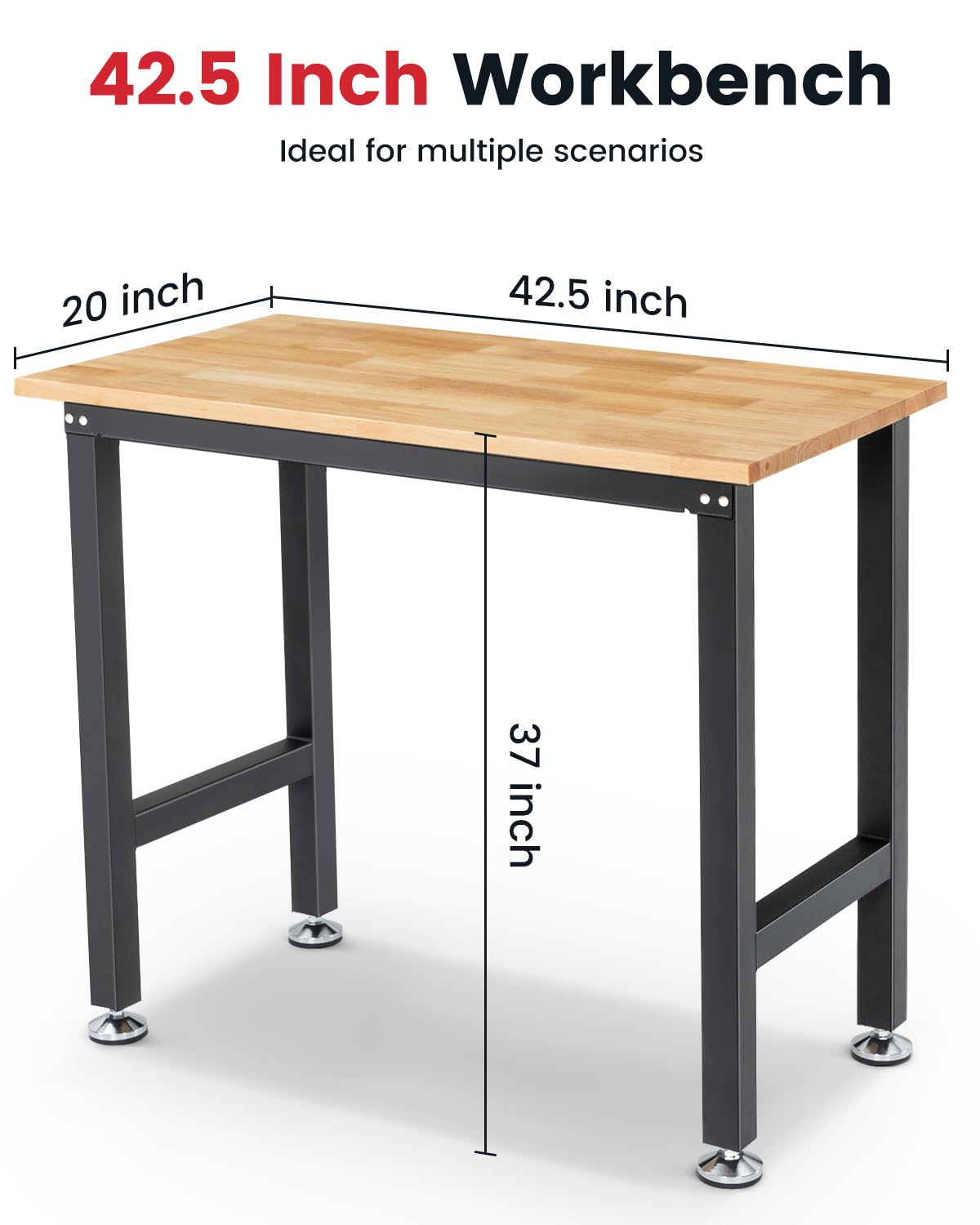 ENJOYWOOD Work Bench 42.5 Inch Workbench for Garage Heavy Duty Rubberwood Tabletop Work Table for Cutting Wood Shop Home Office Electronic Woodworking ENJOYWOOD