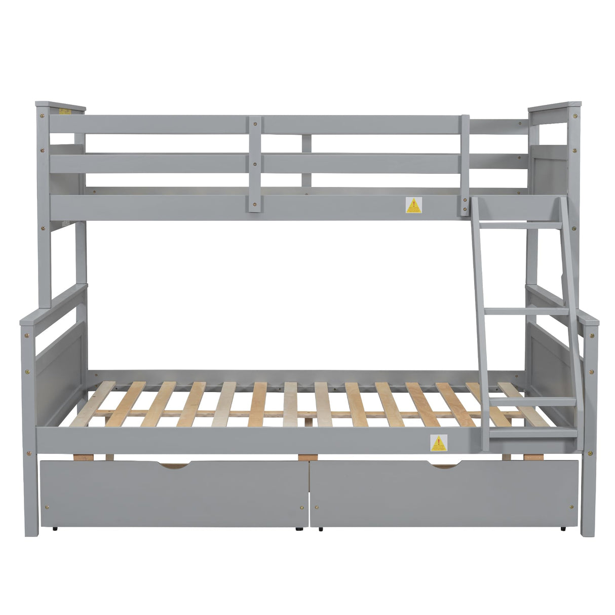 Merax Twin Over Full Bunk Bed with Storage Drawers, Ladder & Safety Guardrail, Convertible Wood Platform Bed Frame for Kids and Adults, No Box Spring Needed, Easy Assembly, Grey Merax
