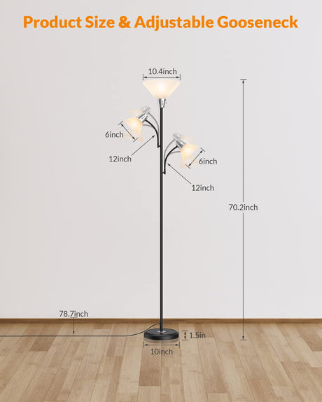 LEPOWER Floor Lamp, Standing Lamp with Replaceable 3000K Energy-Saving, Lamp for Living Room with Adjustable Reading Lights, Modern Bright Floor Lamp for Bedroom, Living Room, Office LEPOWER