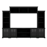 Harper & Bright Designs Modern TV Console Table for TVs Up to 70'', Minimalism Style Entertainment Wall Unit with Bridge, Multifunctional TV Stand with Tempered Glass Door, Black Harper & Bright Designs