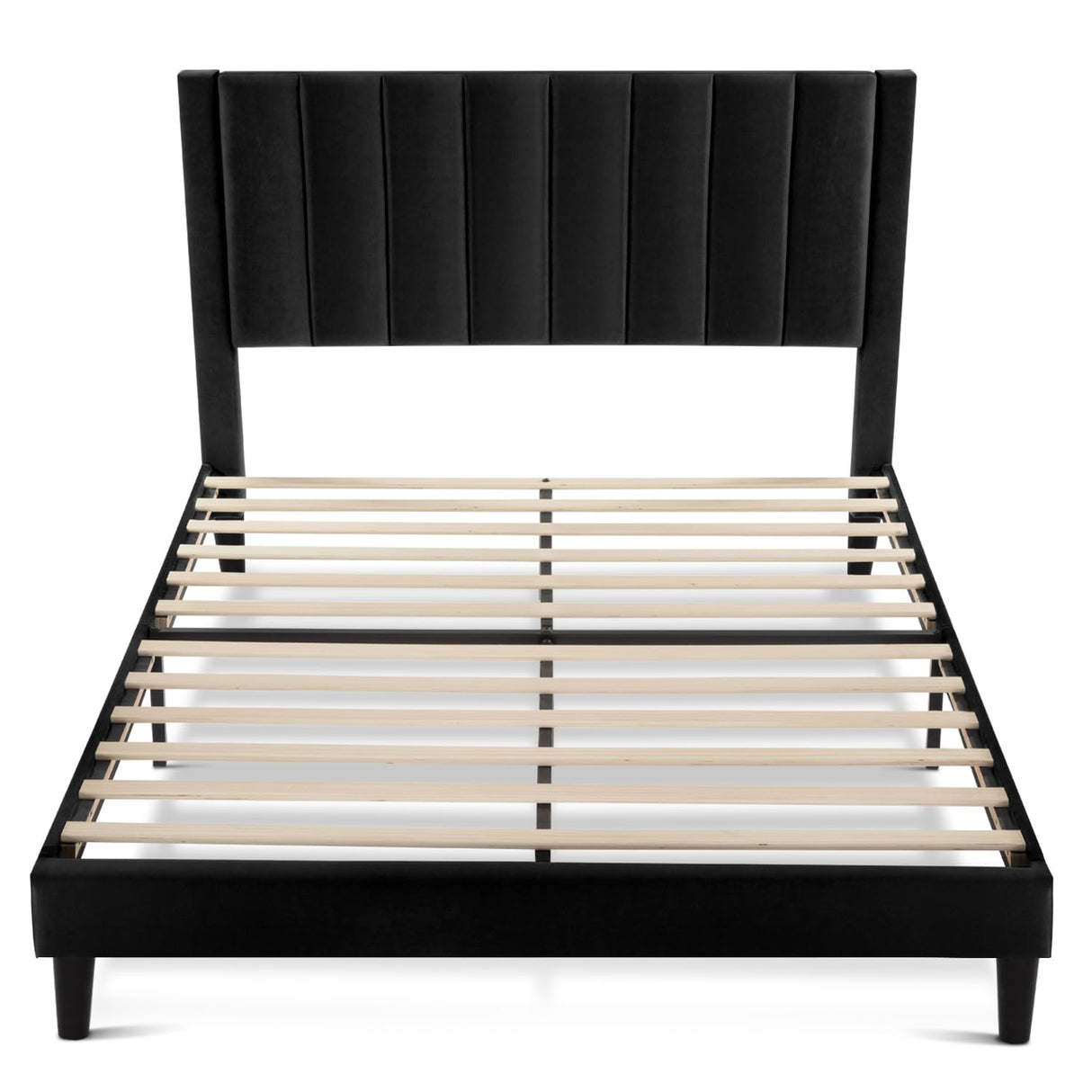 SHA CERLIN Queen Bed Frame/Velvet Upholstered Platform Bed Frame with Headboard/Strong Wood Slats Support/Mattress Foundation/No Box Spring Needed - Black SHA CERLIN