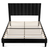 SHA CERLIN Queen Bed Frame/Velvet Upholstered Platform Bed Frame with Headboard/Strong Wood Slats Support/Mattress Foundation/No Box Spring Needed - Black SHA CERLIN