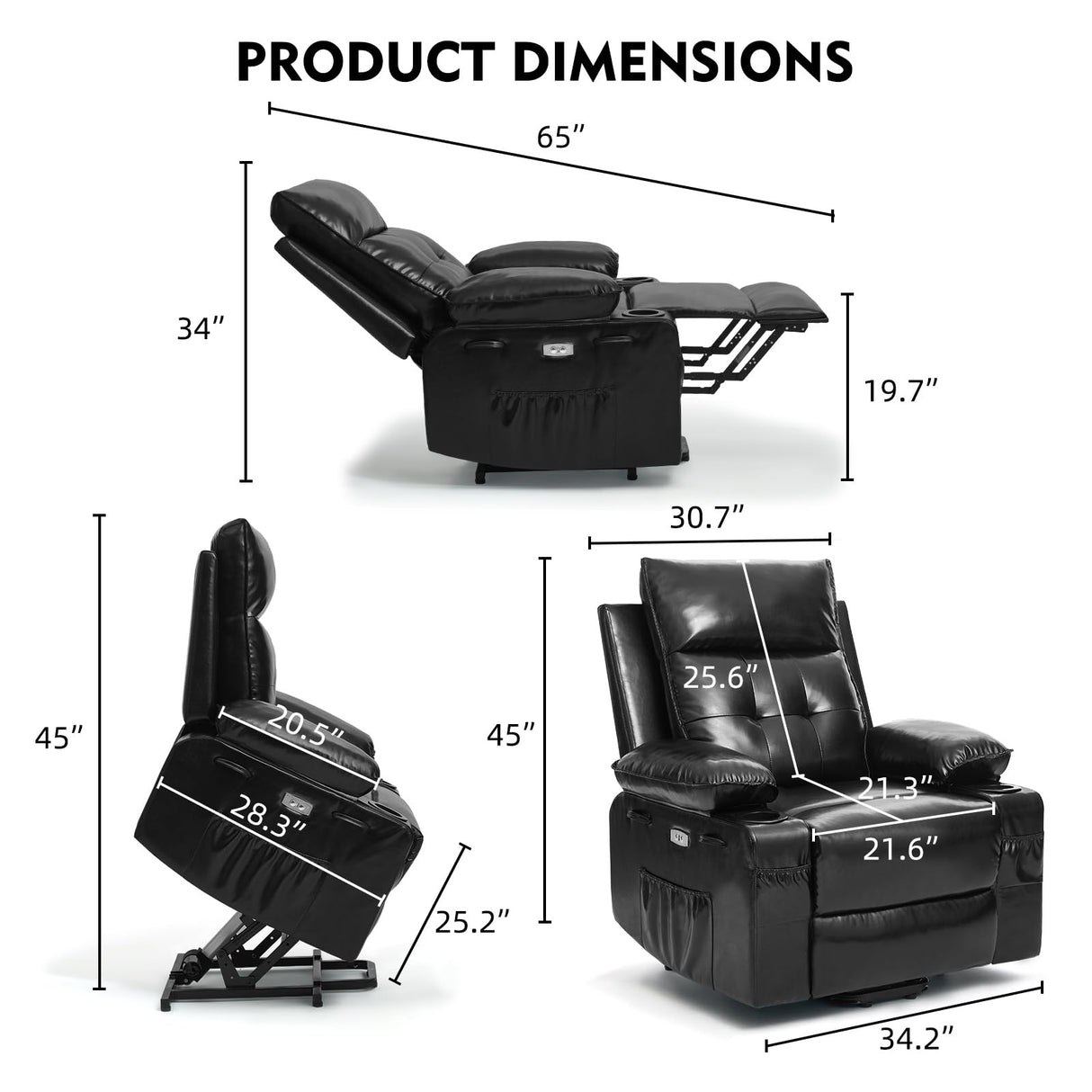 Polar Aurora Power Lift Chair for Elderly,Electric Recliner Chair with Vibrating Massage & Heating,Living Room Chair with Thickened armrest,USB Ports,2 Cup Holders Polar Aurora