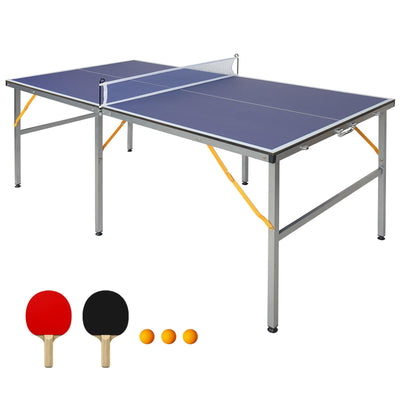 AOKUNG Mid-Size Table Tennis Table Foldable & Portable 6ft Ping Pong Table Set, 2 ping-Pong Bats and 3 Balls, Available Indoors and Outdoors