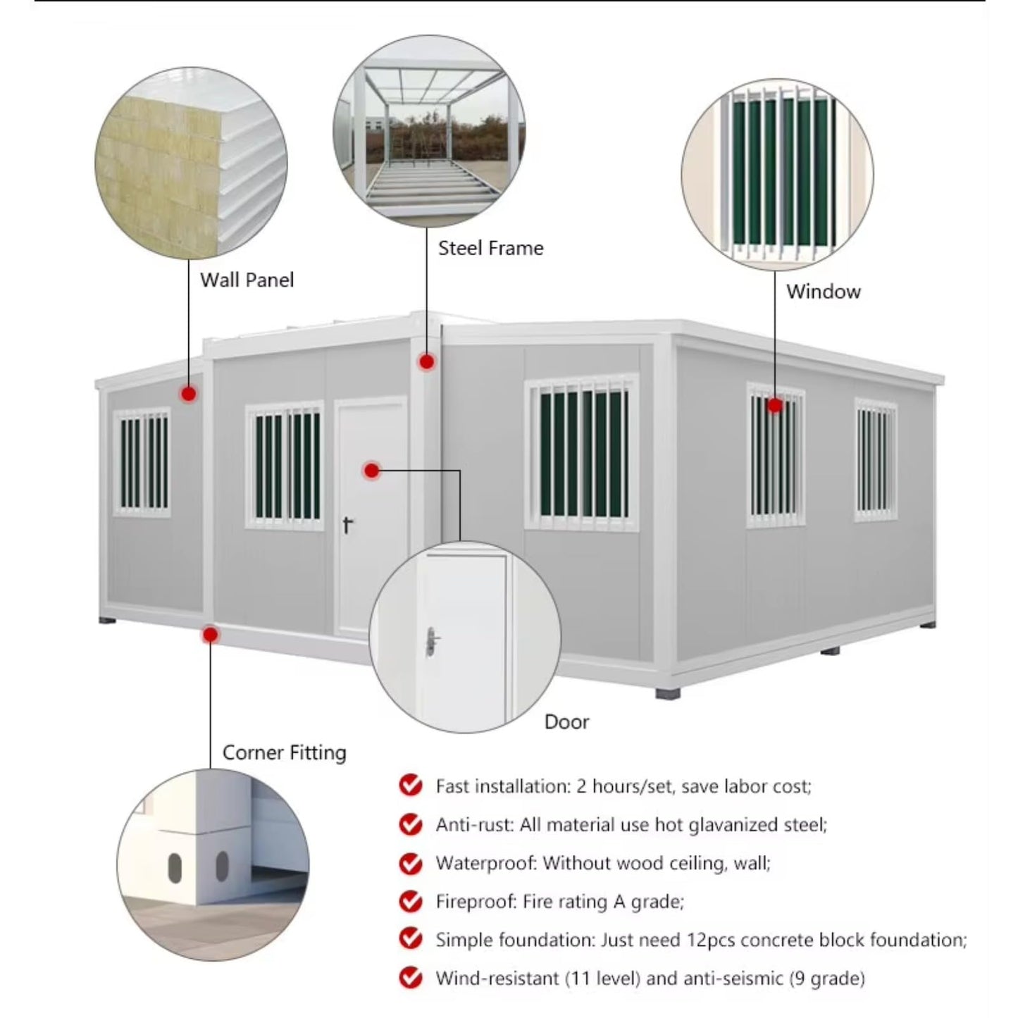 Movable Folding Expansion House Building 2 Bedroom Portable Modular House China Shipping 20ft 40ft Expandable Folding House - WoodArtSupply