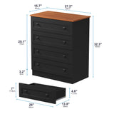 Furnify 4 Drawer Dresser, Black Dresser Modern Storage Chest of Drawers, Farmhouse Storage Cabinet Organizer with 4 Drawers for Living Room, Entryway, Hallway, Black Furnify